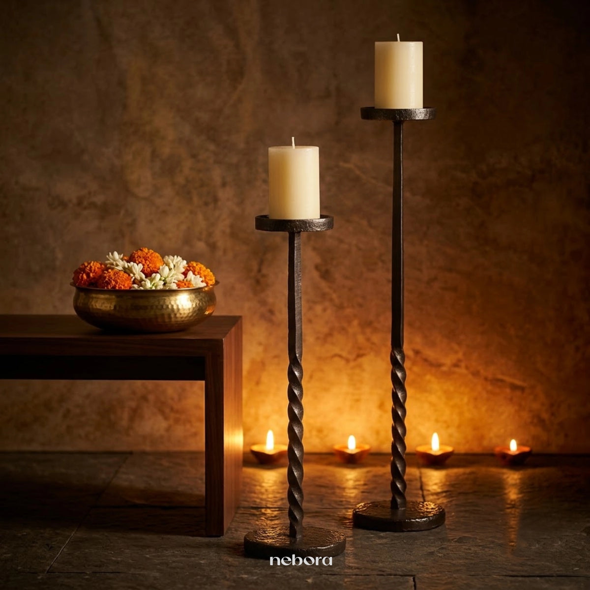 Obsidian Spire Candle Holder Set/2 | Lanterns & Candle Holders - Nebora