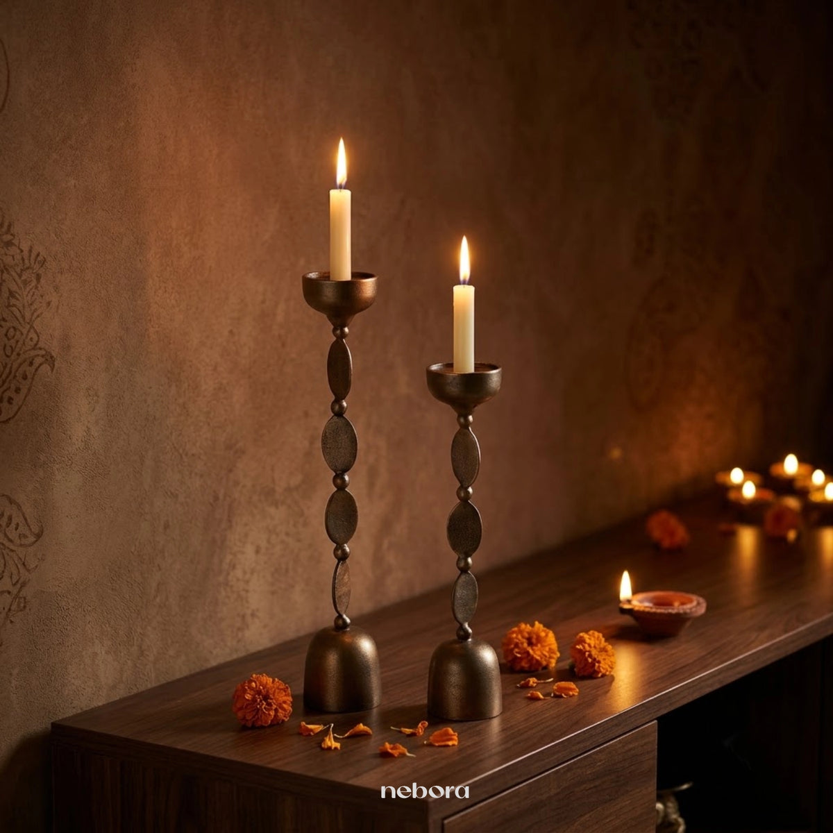 Orb Chain Candle Stand Set/2 | Lanterns & Candle Holders - Nebora