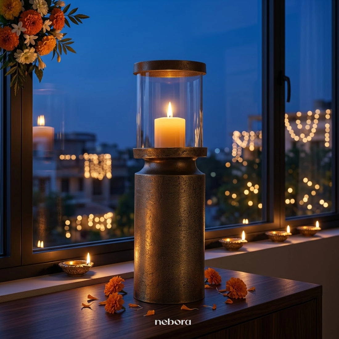 Flicker Hurricane Lantern Large | Lanterns & Candle Holders - Nebora