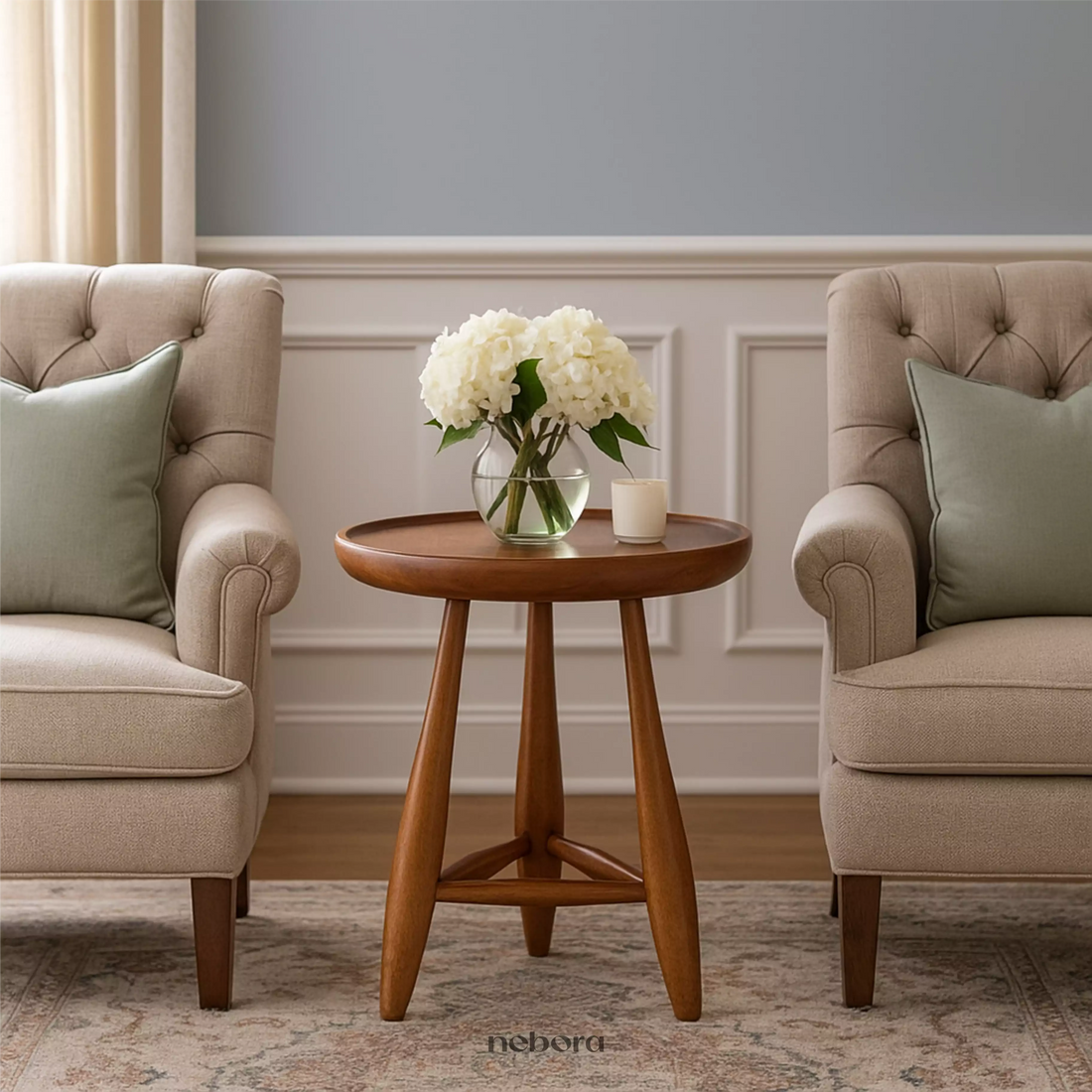 Heritage Round Wooden Table | Side Tables - Nebora