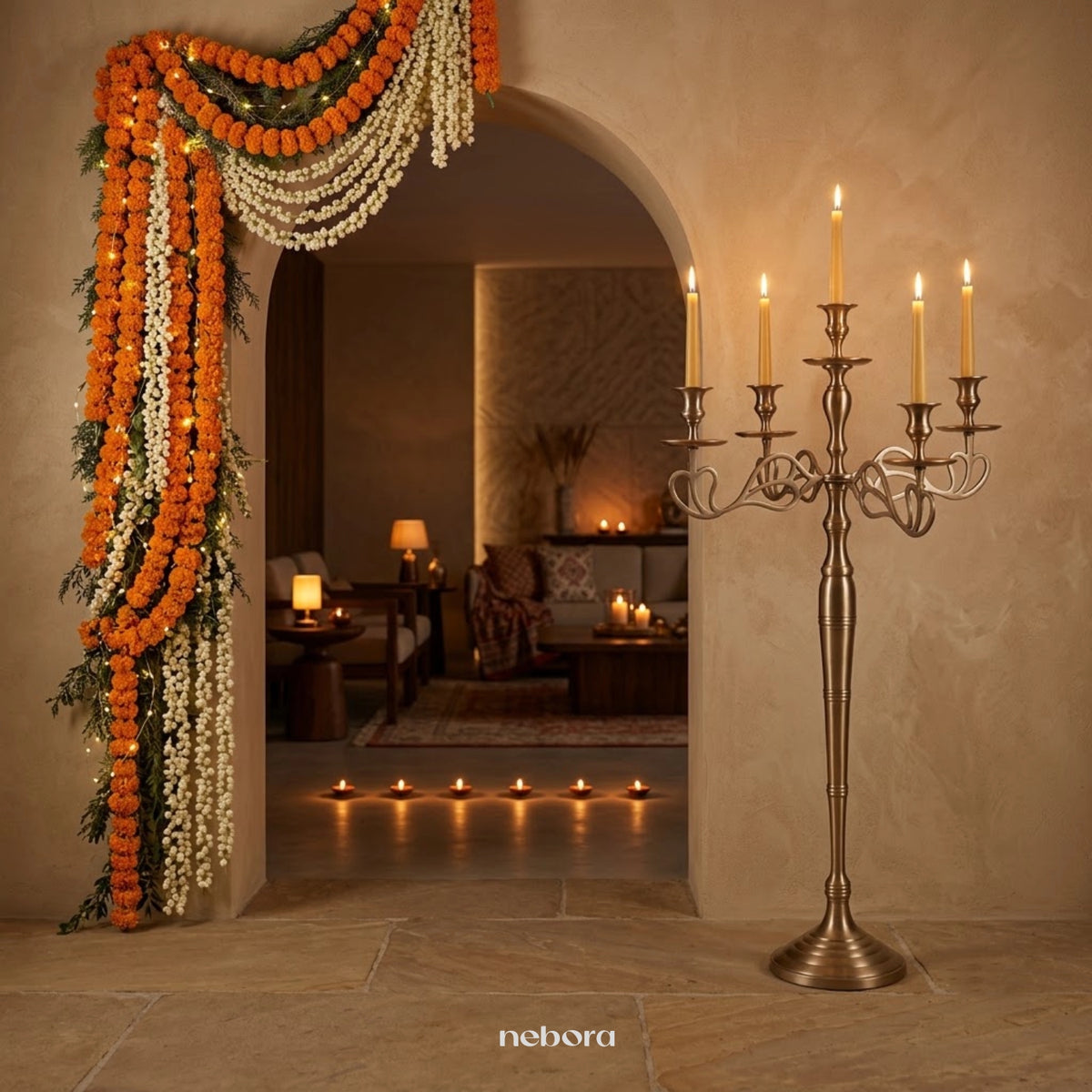 Florentine Pure Brass Candle Abra | Lanterns & Candle Holders - Nebora