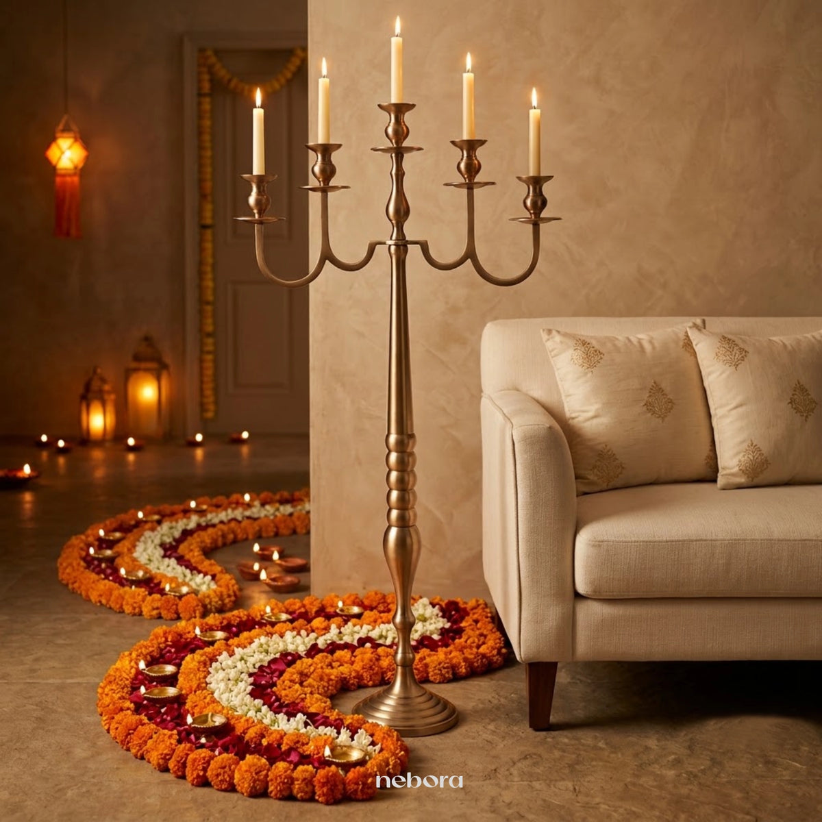 Radiance Pure Brass Candle Abra | Lanterns & Candle Holders - Nebora