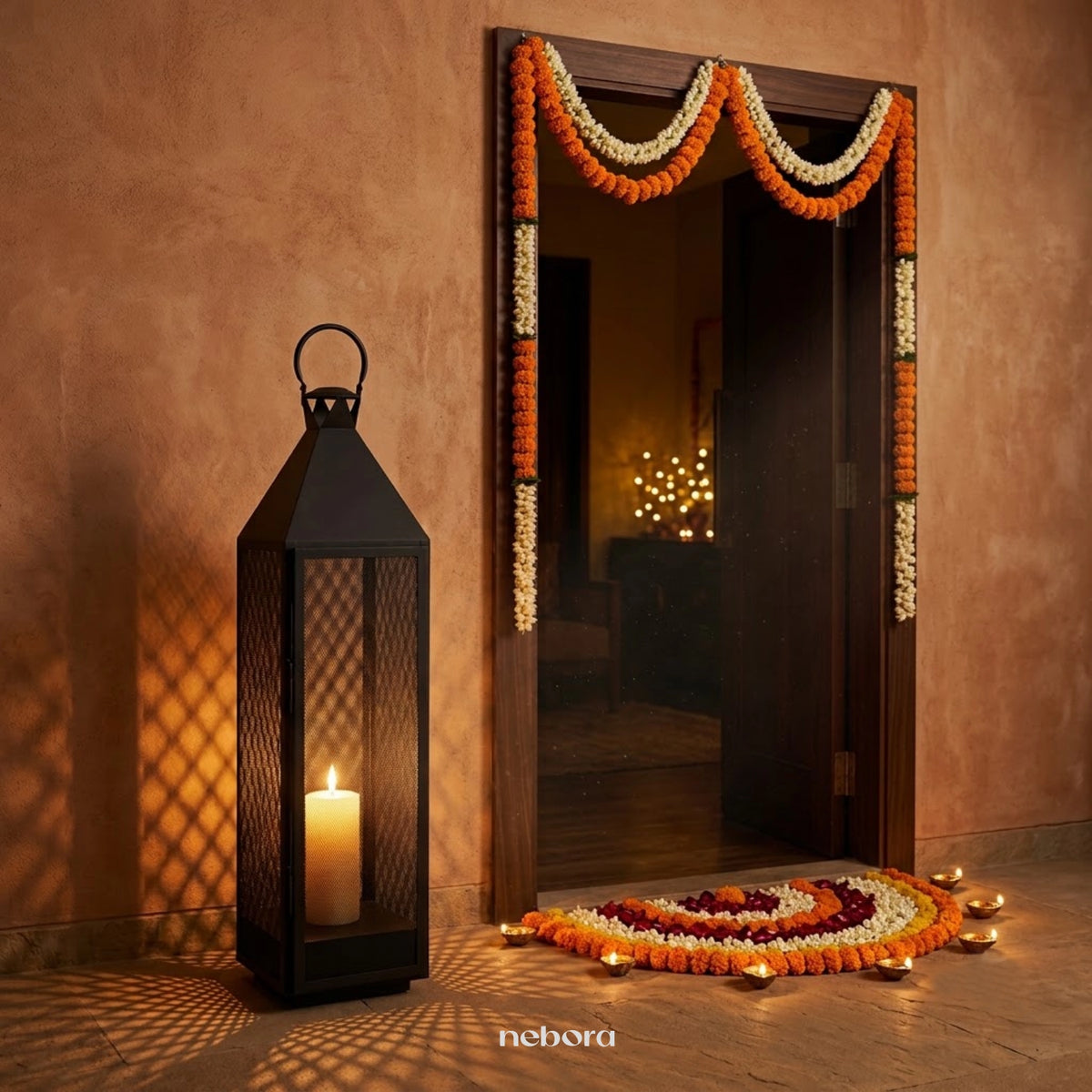 Black Mesh Lantern Medium | Lanterns & Candle Holders - Nebora