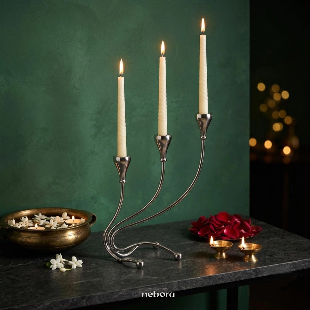 Ribbon Candelabrum 3 Tall | Lanterns & Candle Holders - Nebora
