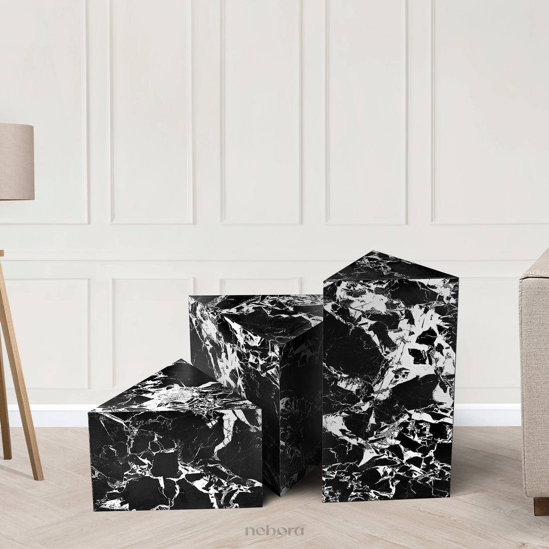 Marquina Pedestals Set/3 | Nested Tables - Nebora