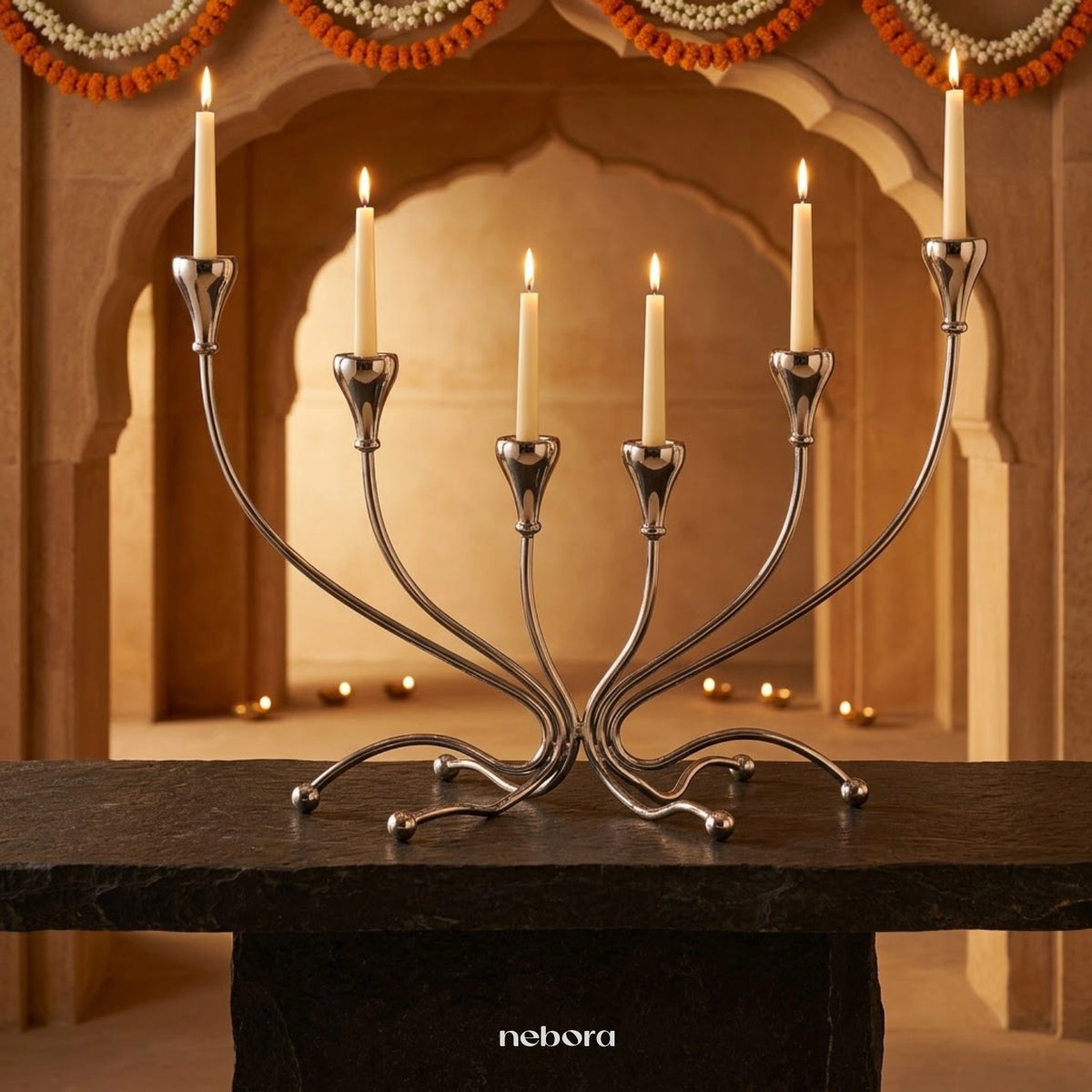 Ribbon Candelabrum 6 Tall | Lanterns & Candle Holders - Nebora