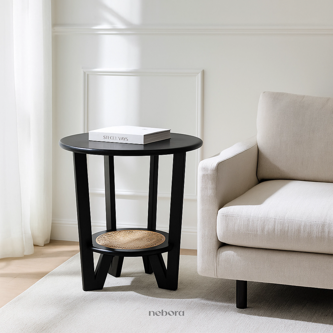 Noir Rattan Round Table | Side Tables - Nebora