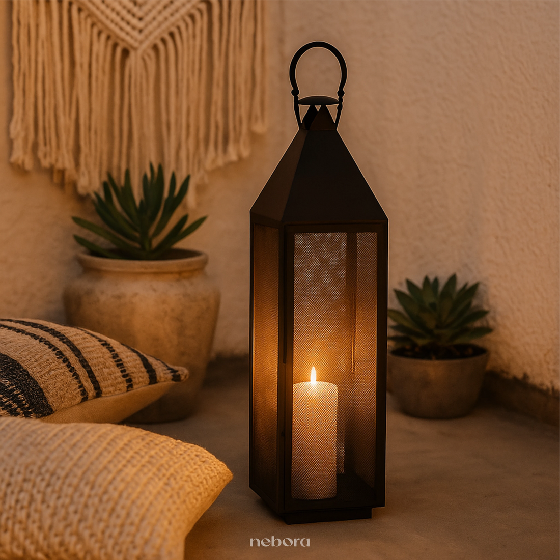 Black Mesh Lantern Medium | Lanterns & Candle Holders - Nebora